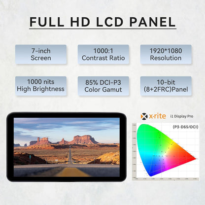 Camera-Veldmonitor – Videomonitor – Cameramonitor – DSLR-Monitor – 7 Inch Touchscreen – 1000 Nit Helderheid