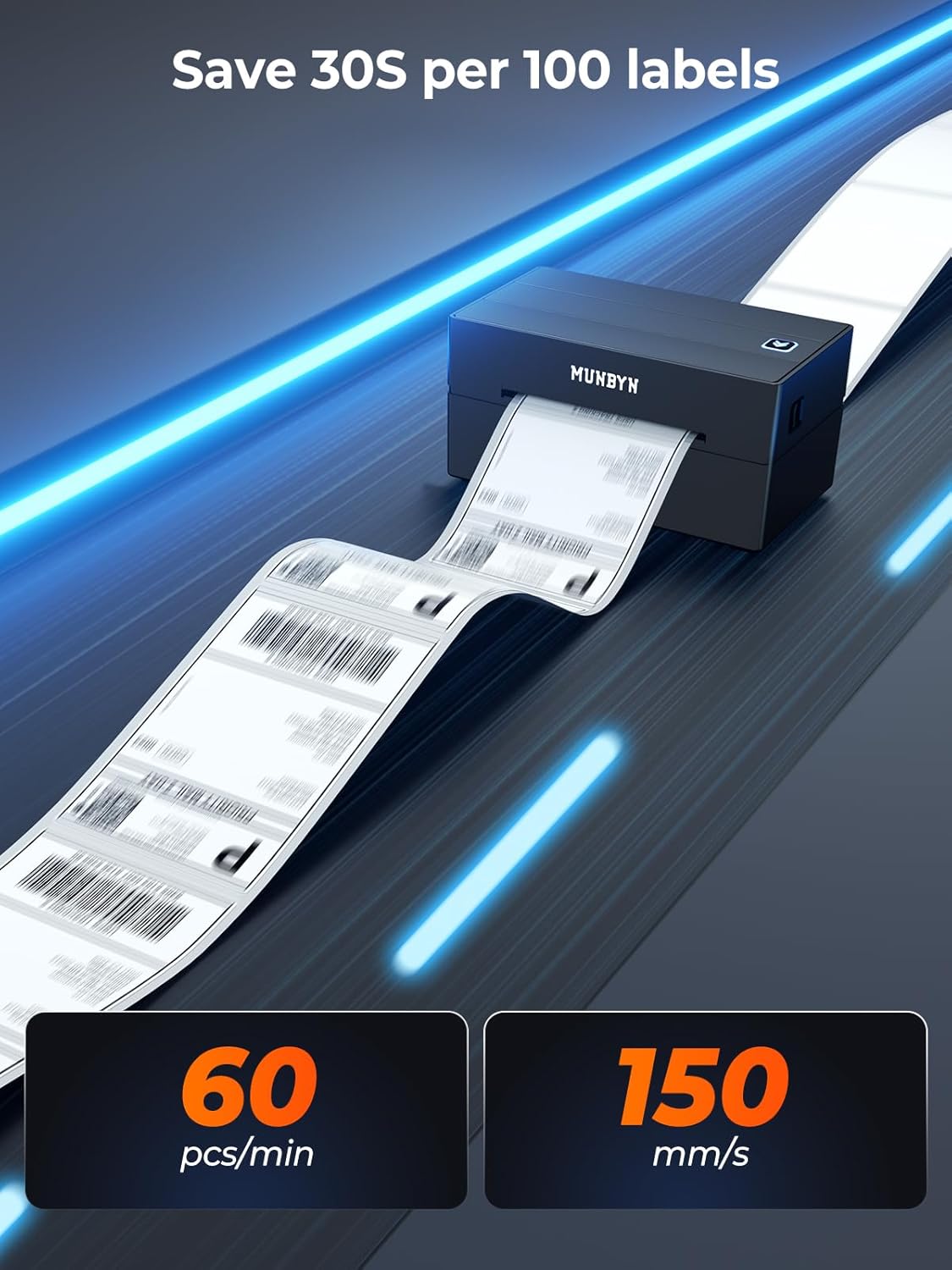MUNBYN Labelprinter Bluetooth 4x6, Thermische Labelprinter, Ideaal voor kleine bedrijven en thuisgebruik, Compatibel met iOS, Android, Windows, Chromebook, DHL en UPS, Zwart
