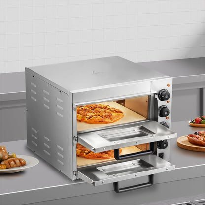 VEVOR Elektrische pizzaoven, 35 cm, elektrische oven, 2 pizzaplanken van roestvrij staal met pizzasteen, multifunctionele pizzaoven voor binnen, restaurant, koken, thuis, keuken