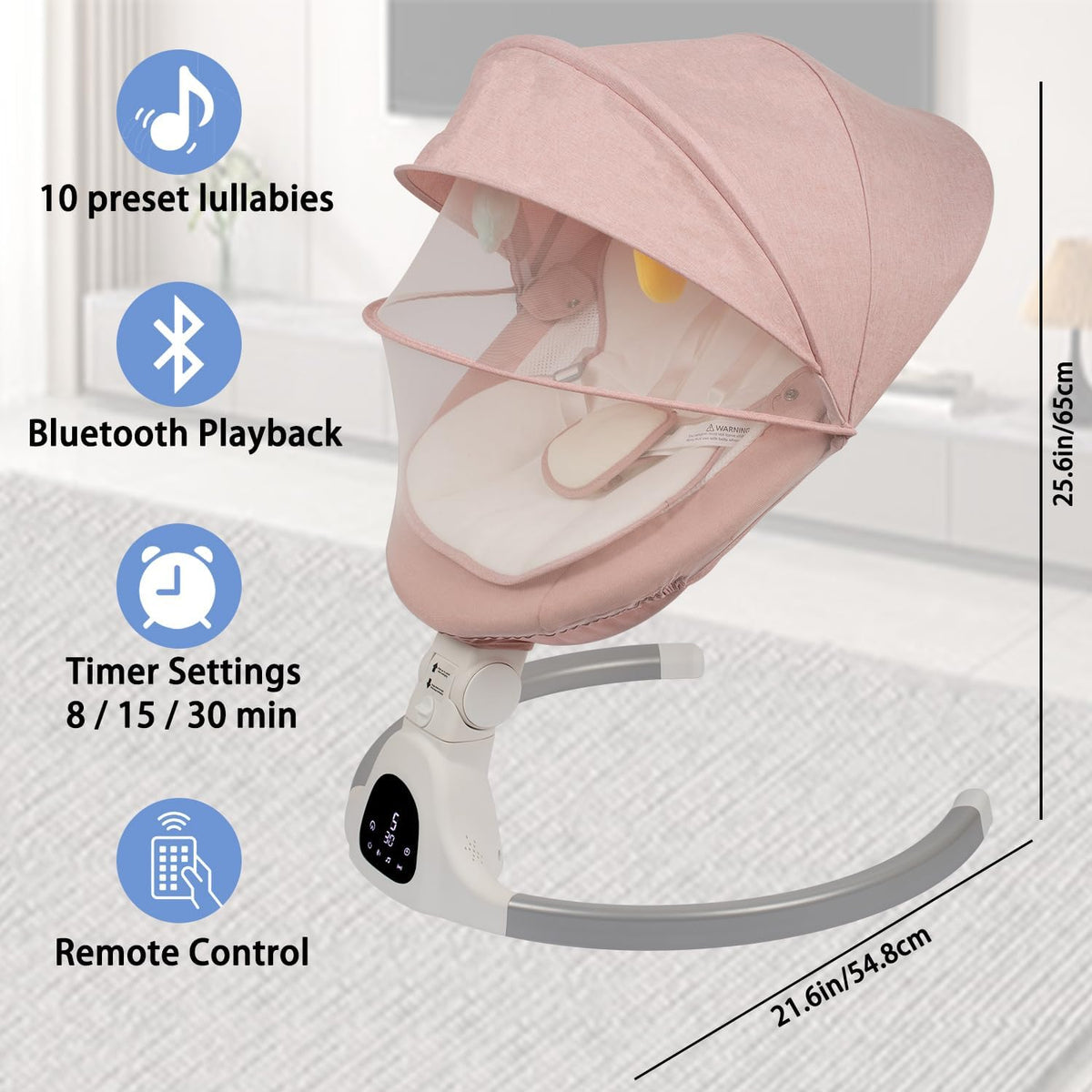 Baby Electric Swing with Bluetooth Remote Control, Timing Function and 10 Music, 5 Rocking Speeds, 3 Seat Positions, Baby Bouncer for Boys and Girls, Indoor and - QUORE