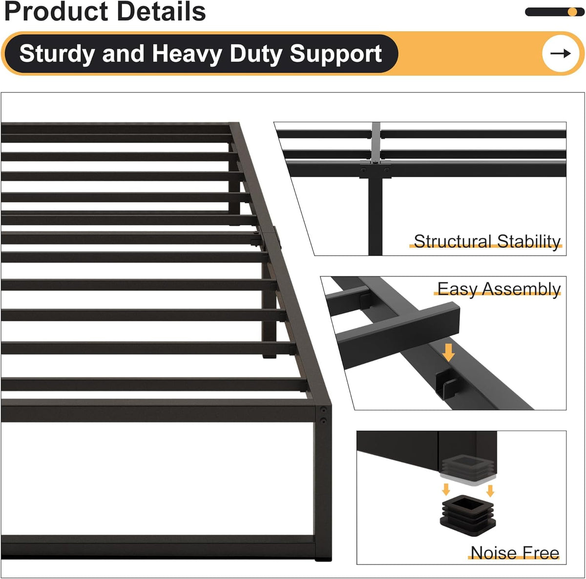 Yicensen Metalen bed, 180 x 200 cm met lattenbodem, metaal, 41 cm hoog, bedframe, tweepersoonsbed, stabiele eenvoudige montage, zwart