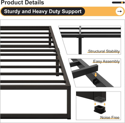 Yicensen Metalen bed, 180 x 200 cm met lattenbodem, metaal, 41 cm hoog, bedframe, tweepersoonsbed, stabiele eenvoudige montage, zwart