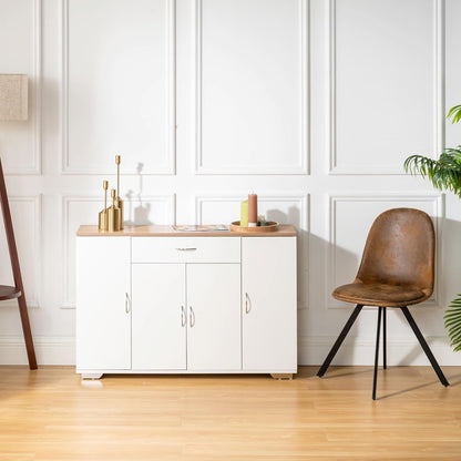 FurnitureR Multi-Storage Unit, Sideboard, Keukenkast, Cupboard met 4 Deuren 1 Drawer, Grote Plankruimte voor Woonkamer, Entrance, Opbergmeubels voor Woonkamer Houten Top, 118 x 30 x 70 cm, Wit