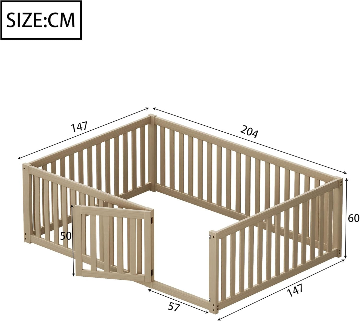 Bedframe Kinderbed - Peuterbed - Vloerbed - Kinderbox - Inclusief Uitvalhekje - Kinderkamer - Multiplex -  140 x 200 x 60 cm - Hout