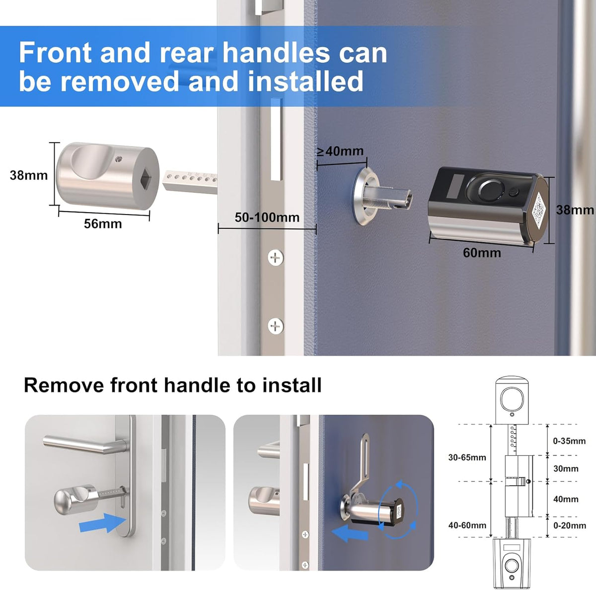Welock Touch63 Vingerafdruk Elektronisch Deurslot Voordeur Afneembare Voorhandgreep Slot Organische Vingerafdruk Wi-Fi (Extra Aankoop Wi-Fi Box 3) met RFID Kaart BLE App IP65 voor 50-100 mm Deuren