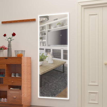 CASSILANDO Spiegel in volledige lengte 160 x 50,8 cm met ledlampen, staande vloerspiegel, wandspiegel, variabele kleur en helderheidsinstelling voor slaapkamer, led, wit met standaard
