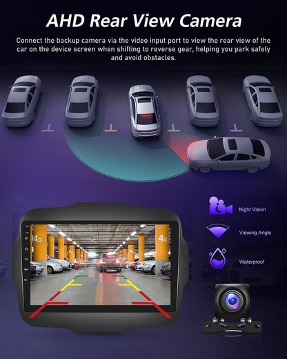 NHOPEEW 8 Core 4+64G autoradio voor Jeep Renegade 2016 2017 2018 2019 2020-9 inch radio-ondersteuning Carplay & Android Auto 5G WiFi & GPS DSP 3D Auto Mondel Display Koelventilator +