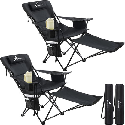 Opvouwbare campingstoel, 2-in-1, strandstoel met 4-voudig verstelbare rugleuning, campingstoel met voetensteun, met koeltas, bekerhouder voor camping, strand, festival, tuin, balkon