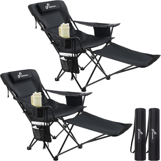Opvouwbare campingstoel, 2-in-1, strandstoel met 4-voudig verstelbare rugleuning, campingstoel met voetensteun, met koeltas, bekerhouder voor camping, strand, festival, tuin, balkon