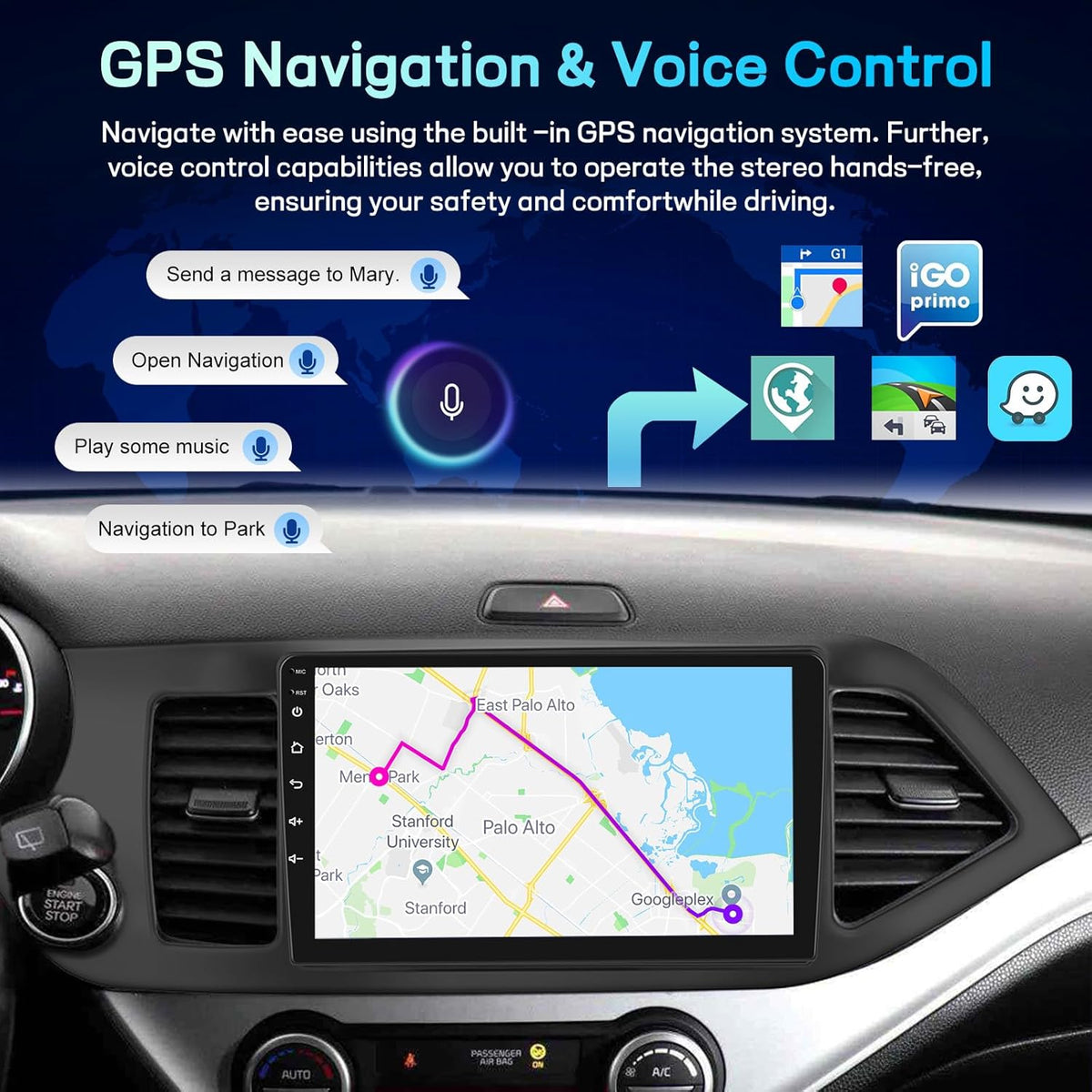 Android Autoradio voor KIA Picanto 2012-2016, 2GB+64GB Touch Scherm Radio met EQ DSP, Draadloos CarPlay&Android Auto, 9 Inch, WiFi, Bluetooth, FM RDS, GPS, Stuurwielbediening +Achteruitrijcamera, MIC