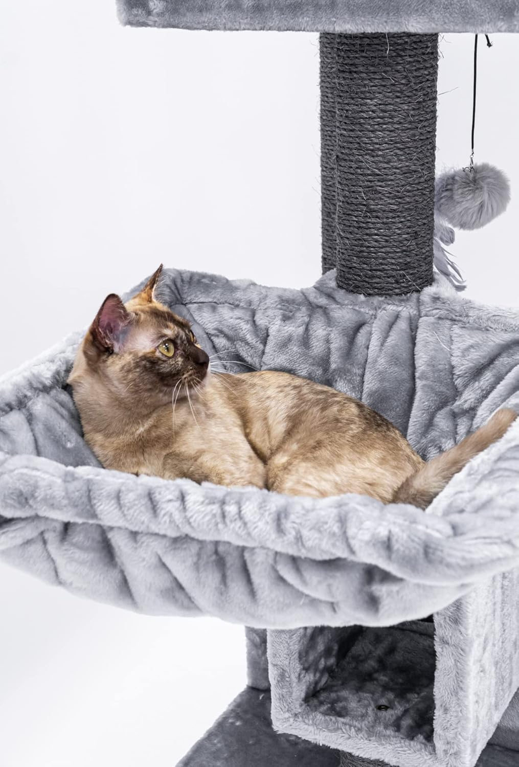 Kattenkrabpaal – Krabpaal – Krabboom – Kattenmeubel – Krabmeubel – Grijs – 134 cm Hoog – Dikke Ø 9 cm Sisalstammen