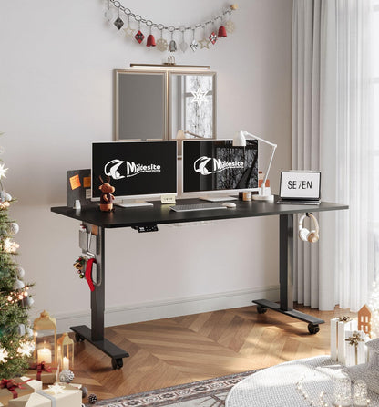 MAIDeSITe In Hoogte Verstelbaar Bureau (140 x 70 cm) Gemakkelijk te Monteren Bureau in Hoogte Verstelbaar Elektrisch met 4 Geheugenknoppen en Memoboard en 360° Wielen Bureau SN1