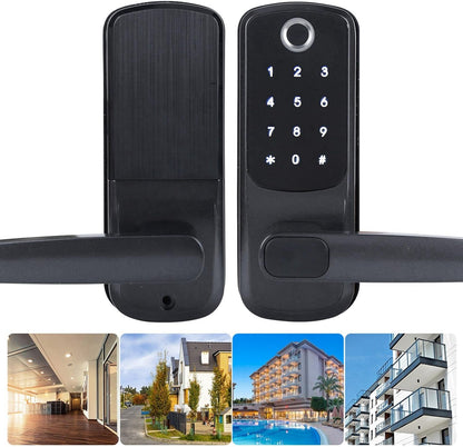Slim deurslot, vingerafdruk wachtwoord deurslot wifi elektronisch touchscreen slot met handvat, 5 manieren om te ontgrendelen, ondersteuning voor spraakbesturing