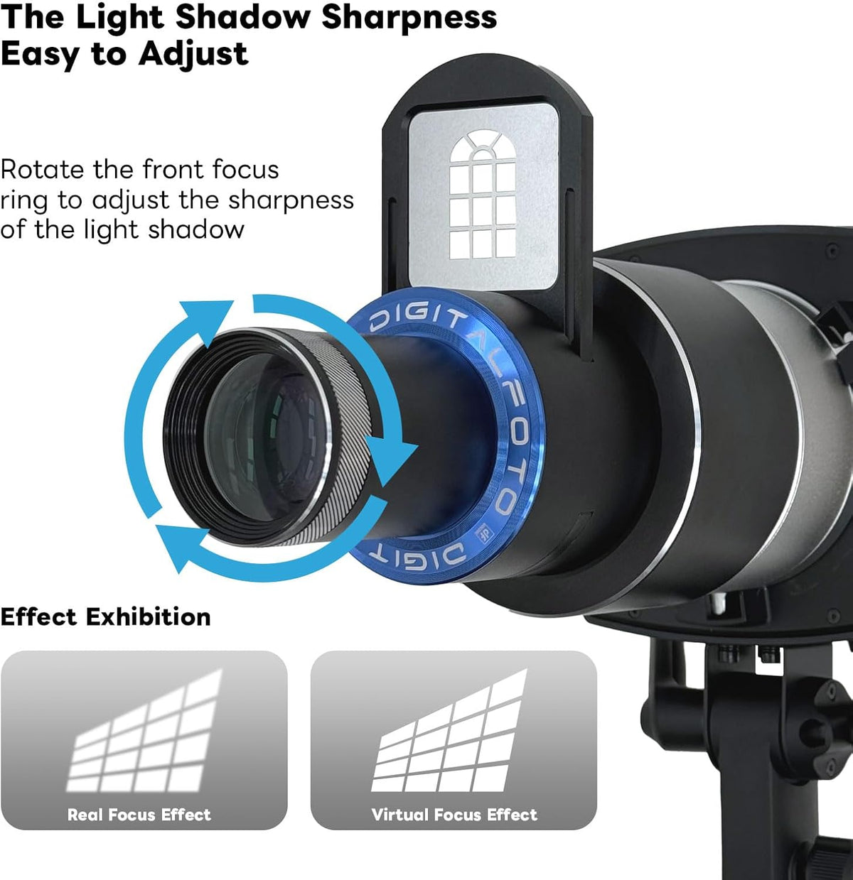 DIFESURO Optical Snoot Bowens Mount Gobo Projector, 39 Gobo's, projectiebevestiging voor fotografie Spotlight, compatibel met Aputure Amaran 100X/D 200D/X, 150C, Godox SL60 voor portret,