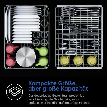 AIRMSEN Tafelvaatwasser, mini-vaatwasser met wateronthardingssysteem, 7+2 programma's en 5 liter watertank, compacte vaatwasser met/zonder wateraansluiting, ideaal voor appartementen, camper, wit