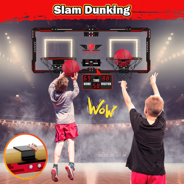 Basketbaal - Elektrisch Basketbalspeelgoed - voor Binnen - met 2 Spelers - displaybord, 4-Ballen - Pomp - Dual Shot - Polycarbonaat - 78 x 29.9 cm - Zwart/Rood
