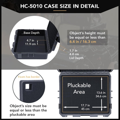 Lykus HC-5010 Grote Waterdichte Koffer Case met schuim, Binnenmaat 50x40x16.5 cm, Geschikt voor elektronische apparatuur en meer