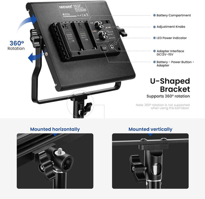 2-Delige Tweekleurige LED-videolichtset – Studiolamp – Fotolamp – Videolamp – LED Lamp – Tweekleurig 3200-5600K En CRI 96+ – Inclusief 2 Verstelbare Lichtstatieven Tot 200 Cm