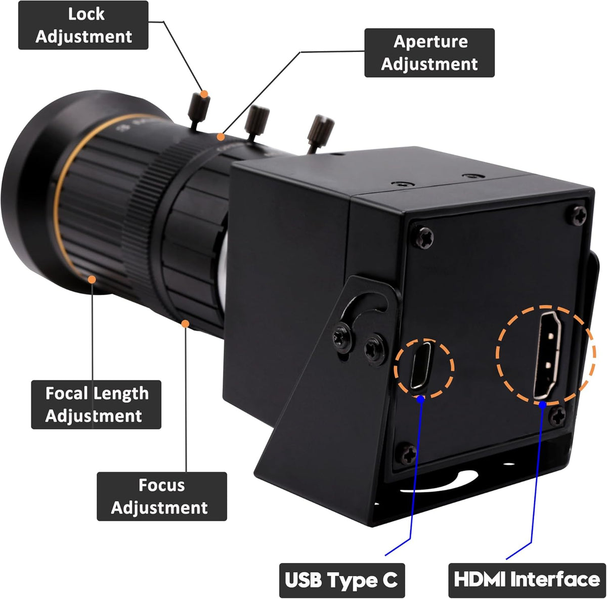 Svpro HDMI-camera, 4K, industriële USB-camera, HD streaming, webcam met 5-50 mm Telephoto zoom, handmatige lens, H.265 CS mount camera, 10 x optische zoomcamera voor pc, computer, laptop, bewaking
