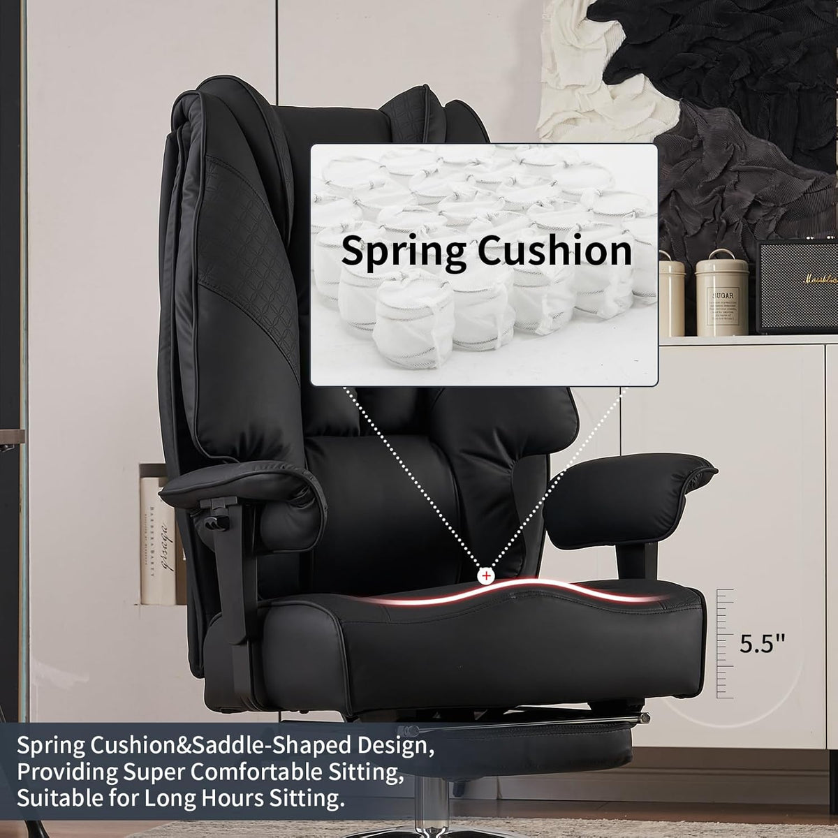 Bureaustoel – Kantoorstoel – Directiestoel – Werkstoel – Gamingstoel – XXL Zitting 57,5 cm – Ergonomische Hoge Rugleuning met Lendesteun