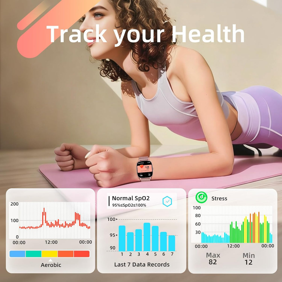 coioc Smartwatch voor dames, HD fitnesstracker, meer dan 120 sportmodi, fitnesshorloge voor iOS en Android, goud