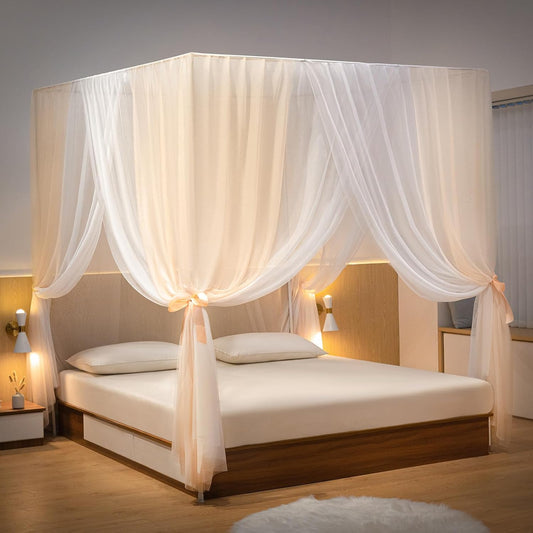Beyeutao King Gold Canopy Bed Vier Poster Klamboe Bed Gordijn Frame voor Indoor Outdoor Play Tenten Luifel Kamer Decoratie