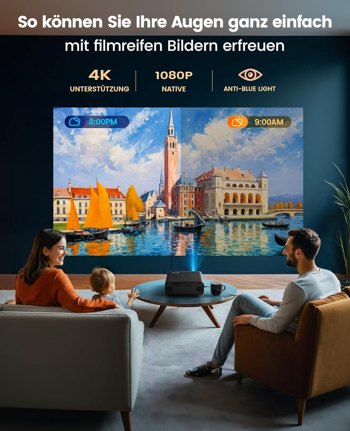 【Autofocus/trapeziumcorrectie】Beamer, Full HD 1080p, 9800 lumen, beamer, WiFi6, Bluetooth, trapeziumcorrectie, 4P/4D, 300 inch led-display, home cinema video, smartphone, PS5