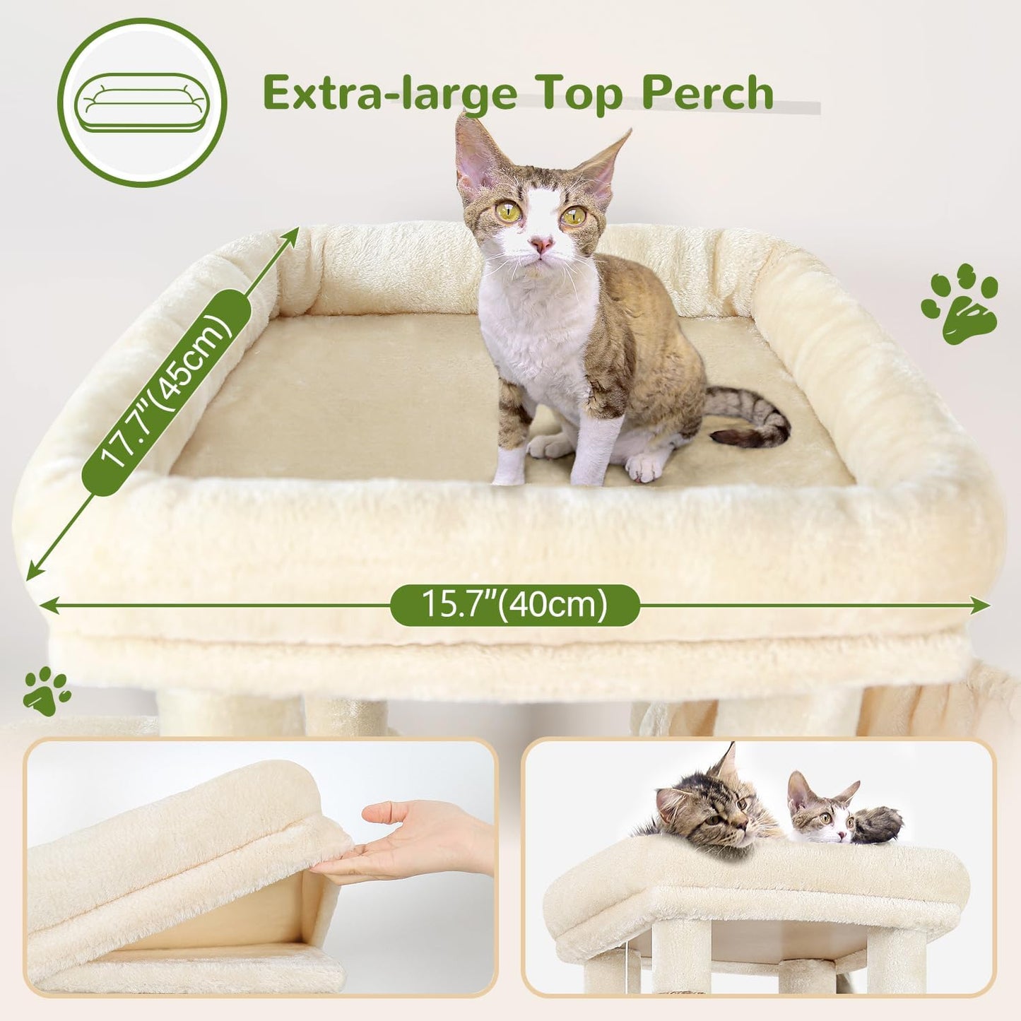 Krabpaal – Kattenboom – Kattenhuis – Krabmeubel – Klimpaal – Grote Basis 72x45 cm – 2 Luxe Kattenhuisjes – Hoogte 156 cm – Stabiel – Sisal Krabpalen – Anti-Omval