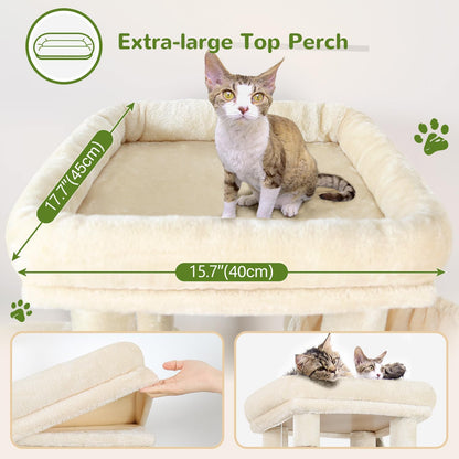 Krabpaal – Kattenboom – Kattenhuis – Krabmeubel – Klimpaal – Grote Basis 72x45 cm – 2 Luxe Kattenhuisjes – Hoogte 156 cm – Stabiel – Sisal Krabpalen – Anti-Omval