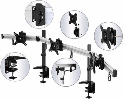 HFTEK 3-voudige Monitor TV Desk Mount Tafelbeugel houder voor schermen van 15 tot 27 inch - VESA 75/100 (MP230C-N)