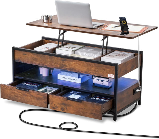 Koffietafel - Table - Coffe table - Living Room Table - Lift Top salontafel - tafel met extra opbergruimte - omklapbare salontafel voor de woonkamer - 39.4in - Bruin - 65.81lbs
