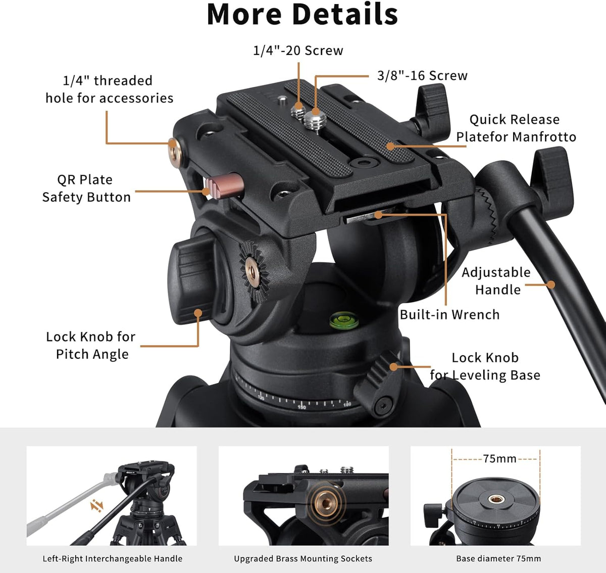 Videostatief – Camerastatief – Filmstatief – DSLR Statief – 162,5 cm Aluminium – 360° Vloeistofkop en Mid-Level Spreader
