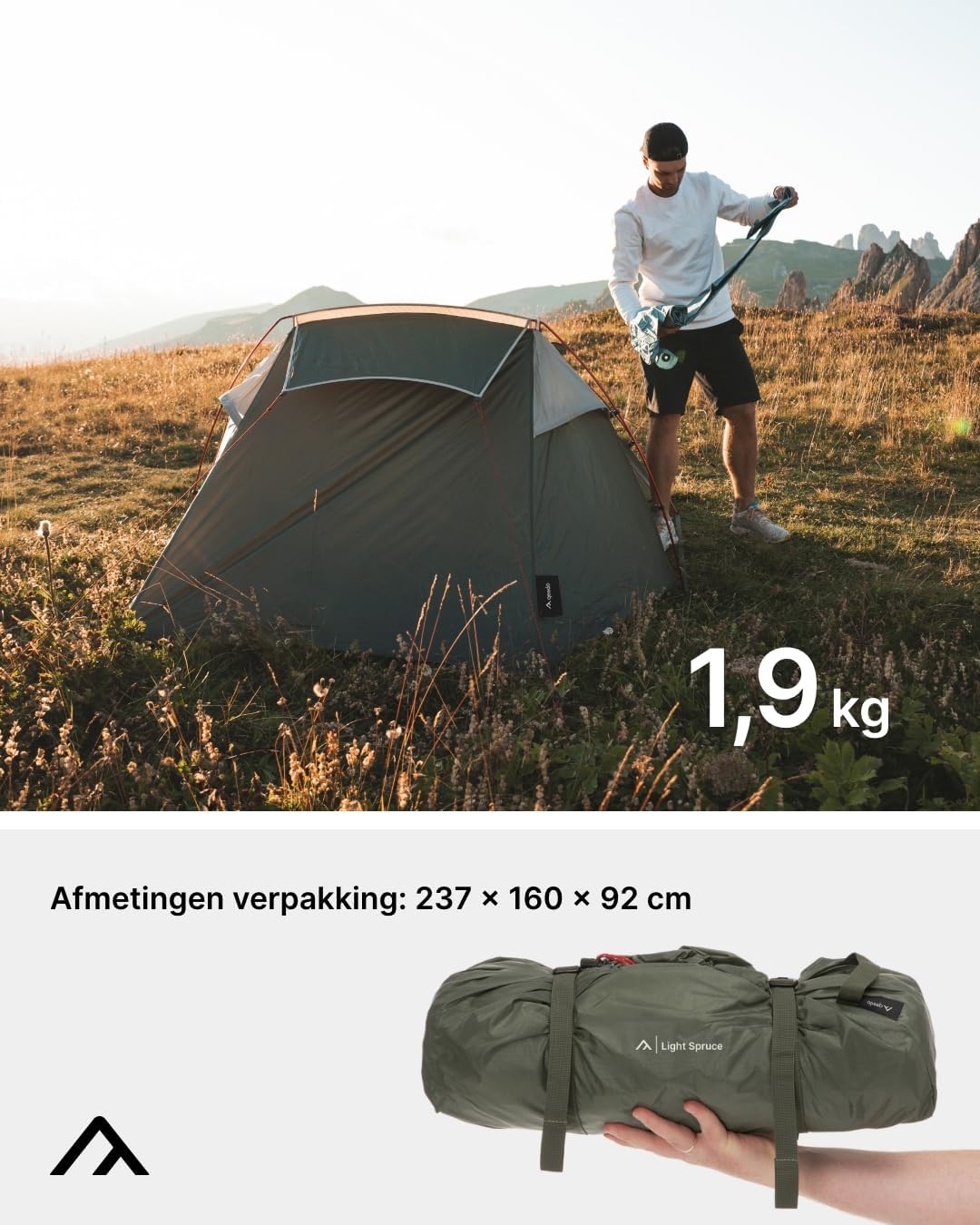 "Qeedo Light Spruce Trekking tent in 2 mate, ultralicht, tunneltent "