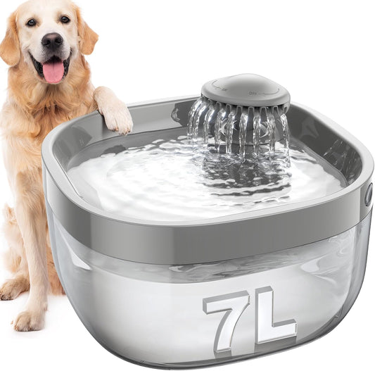 FEELNEEDY Drinking Fountain for Dogs/Cats, 7 Litres, LED Water Fountain, 30 dB Quiet, Suitable for Use with Dogs or Multiple Cats, with 2 Filters - QUORE