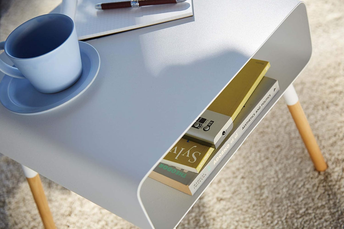 Yamazaki 4229 PLAIN Low Side Table, white, Steel/Wood, 35 x 35 x 35 cm