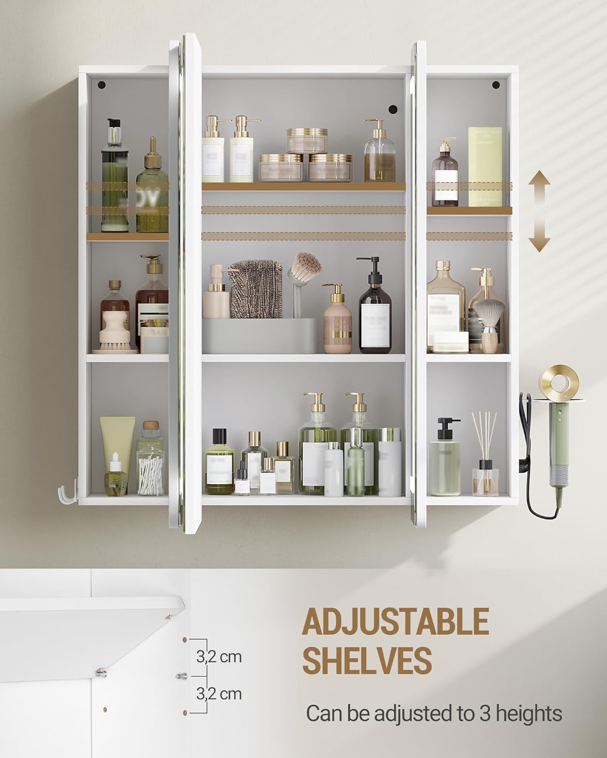 Hzuaneri Mirror Cabinet for Bathroom with LED Lighting, Mirror Cabinet for Bathroom, 3 Light Colours Adjustable, HD Mirror 16.5 x 75 x 80 cm White MC30003XEU