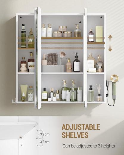 Hzuaneri Mirror Cabinet for Bathroom with LED Lighting, Mirror Cabinet for Bathroom, 3 Light Colours Adjustable, HD Mirror 16.5 x 75 x 80 cm White MC30003XEU