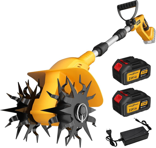 Accu-tuinfrees, accu-bodemhak, elektrische grondhak, 21 V met 2 x 3,0 Ah accu's, 20 cm freesbreedte, 16 cm freesdiepte, 360 omw/min, 40 roestvrije tandwielen voor bloembed, landbouw