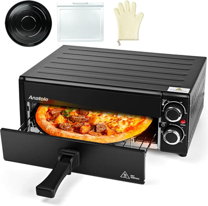 Anatole Elektrische pizzaoven, 30,5 cm (12 inch), 1800 W, interne pizzaoven met instelbare temperatuur, multifunctioneel, met rooster voor kruimels, uitneembaar