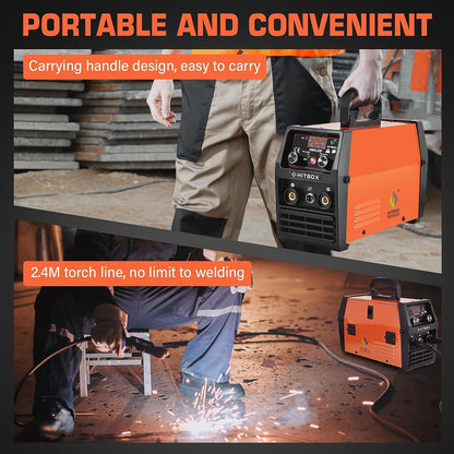 HITBOX 200A Gasloze MIG Lasser, 3-in-1 Flux Core Lasser MIG/ARC/Lift TIG, Draagbare 230V IGBT Inverter Lasmachine met Laskap & 0,8mm Draad, Perfect voor Beginners (HBM1200)