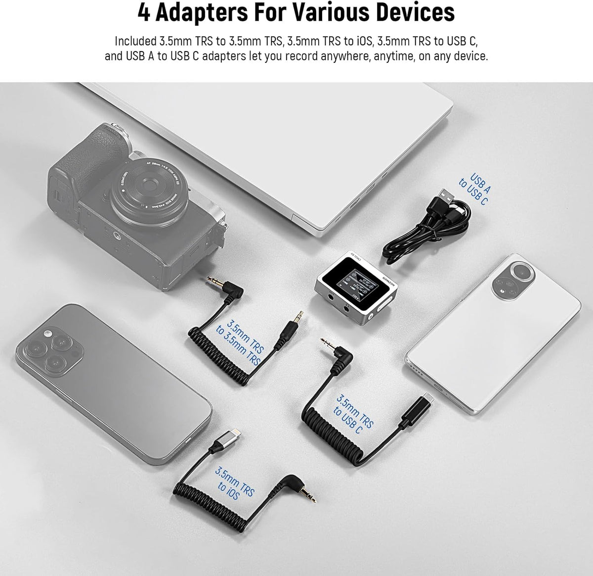 Draadloze Lavaliermicrofoon – Draadloze Microfoon – Lavalier Microfoon – Clip-On Microfoon – Microfoonset Voor Telefoon En Camera – Plug-And-Play Zonder App – 8 GB Intern Geheugen En Tot 250 M Bereik