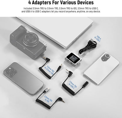 Draadloze Lavaliermicrofoon – Draadloze Microfoon – Lavalier Microfoon – Clip-On Microfoon – Microfoonset Voor Telefoon En Camera – Plug-And-Play Zonder App – 8 GB Intern Geheugen En Tot 250 M Bereik