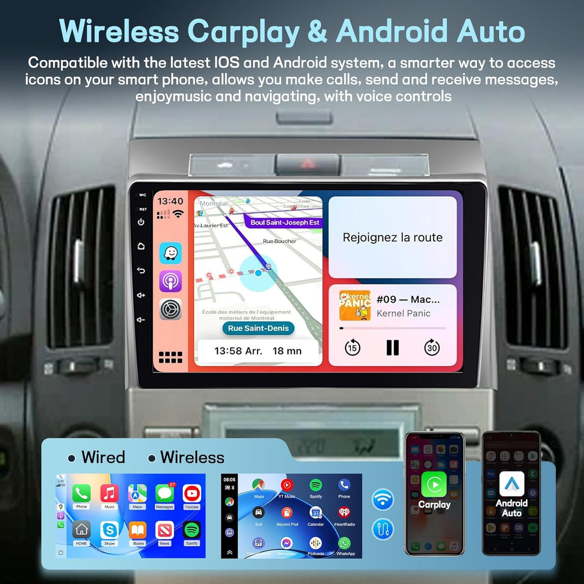 4G+64G 8 Core Qualcomm Car Radio for Toyota Corolla Verso AR10 2004-2009 with Wireless Carplay & Android Auto, 9 Inch Car Stereo with WiFi/GPS/Bluetooth 5.1/FM RDS Radio