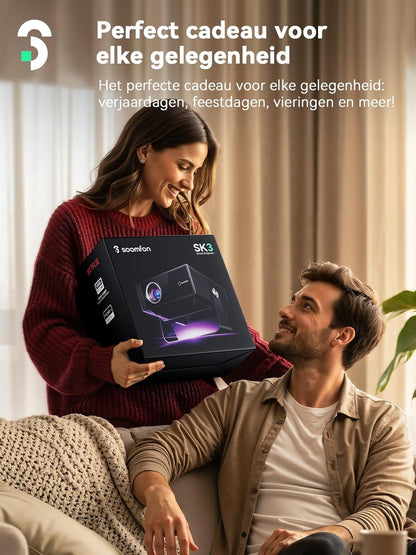 SOOMFON Smart Beamer 4K thuisbioscoop, kleine beamer voor mobiele telefoon, autofocus en trapeziumcorrectie, mini-projector met wifi en Bluetooth met Fire Stick/Smartphone/PS5/thuisbioscoop/outdoor