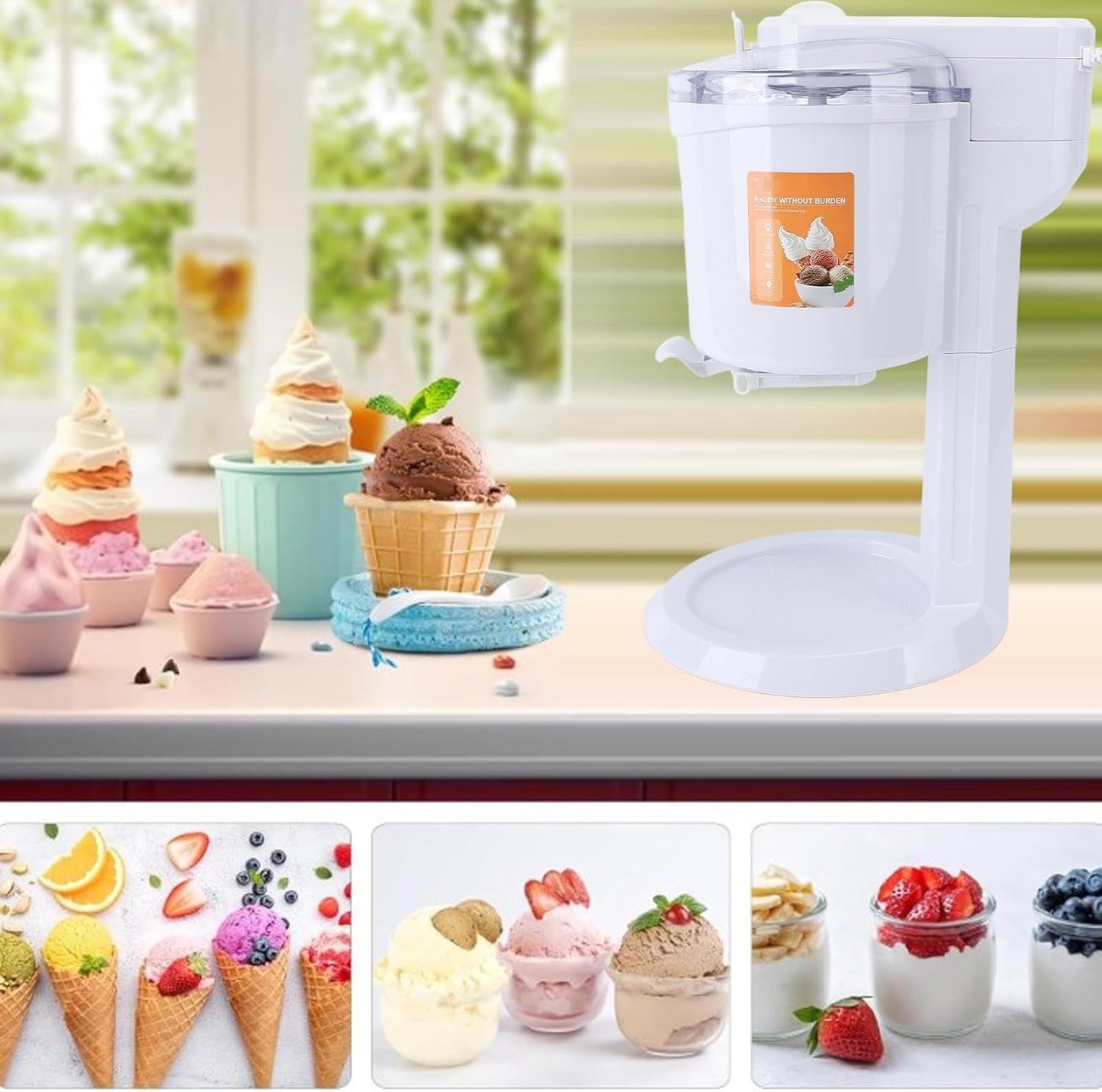 Elektrische Ijsmachine – Automatische Ijsmaker – Sorbetmachine – Yoghurtmaker – IJsbereider – 1 Liter Capaciteit – Stil en Gemakkelijk Schoon Te Maken
