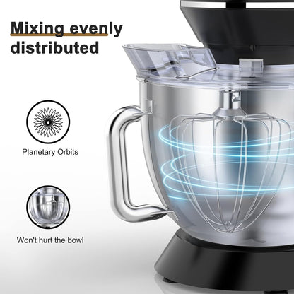 9.5L Keukenmachine kneedmachine 1500W, DOBBOR mixer met garde, deeghaak, klopper, spatbescherming, 7 snelheden planetair mengsysteem, stil en multifunctioneel