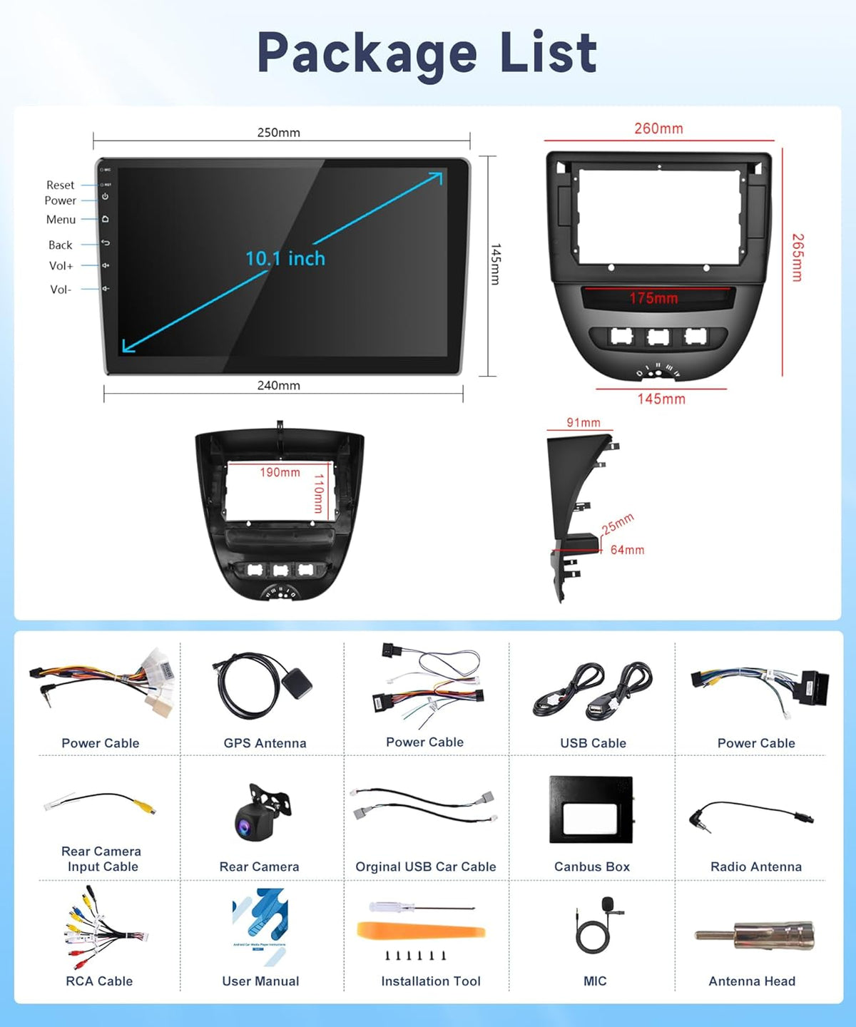 2+64G 10" Wireless Carplay Android Auto Android autoradio voor Toyota Aygo/Peugeot 107/Citroen C1 2004-2014 met touchscreen met Bluetooth HiFi/RDS/FM-radio + Navi/AHD achteruitrijcamera/CANBUS