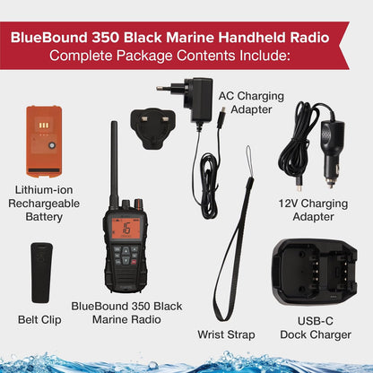 Cobra BlueBound 350 Handheld Zwevende VHF Marine Radio - 6 Watt, Float n ' Flash, IPX7 Waterdicht, Dompelbaar, Dag/Nacht LCD-display, Geheugenscan, Tri-Watch, Zwart