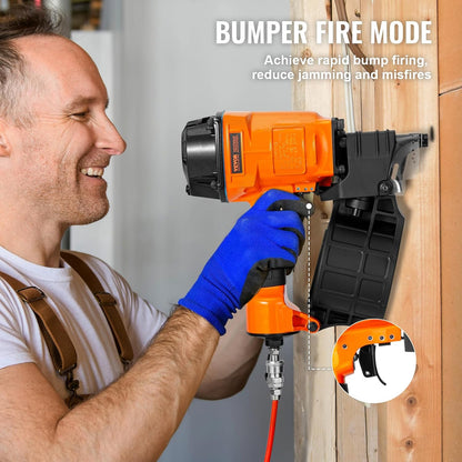 VEVOR Pneumatic Roller Nailer 45-70 mm Pneumatic Spool Nailer 15° MCN70 70-120 PSI Nail Head Φ5.5 - Φ7 mm Nail Gun for Pallets, Crates, Frames Cladding Fences