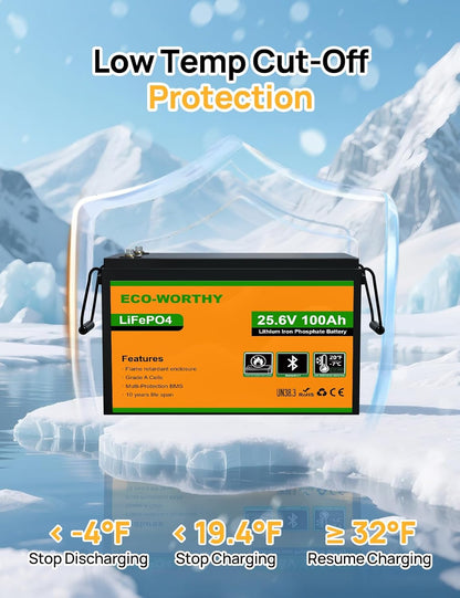 ECO-WORTHY LiFePO4 Batterij Bluetooth BMS Low Temperature Protection en 4000-15000 cycli 640Wh lithiumbatterij voor trolling-motor, boot - QUORE